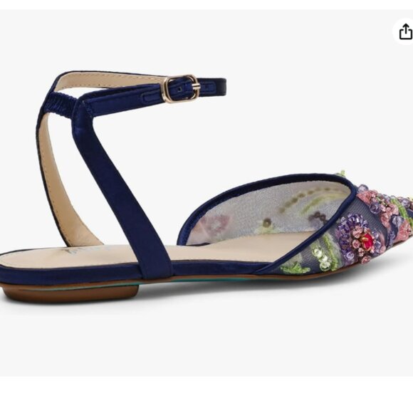 NEW BETSEY JOHNSON Garbo Embellished Mesh Flats in Navy Multi for women 925 3m7 - Picture 10 of 10